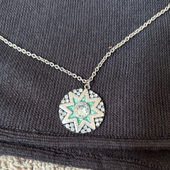 Silver Pendant Necklace with Green Accents - Picture 3 of 4